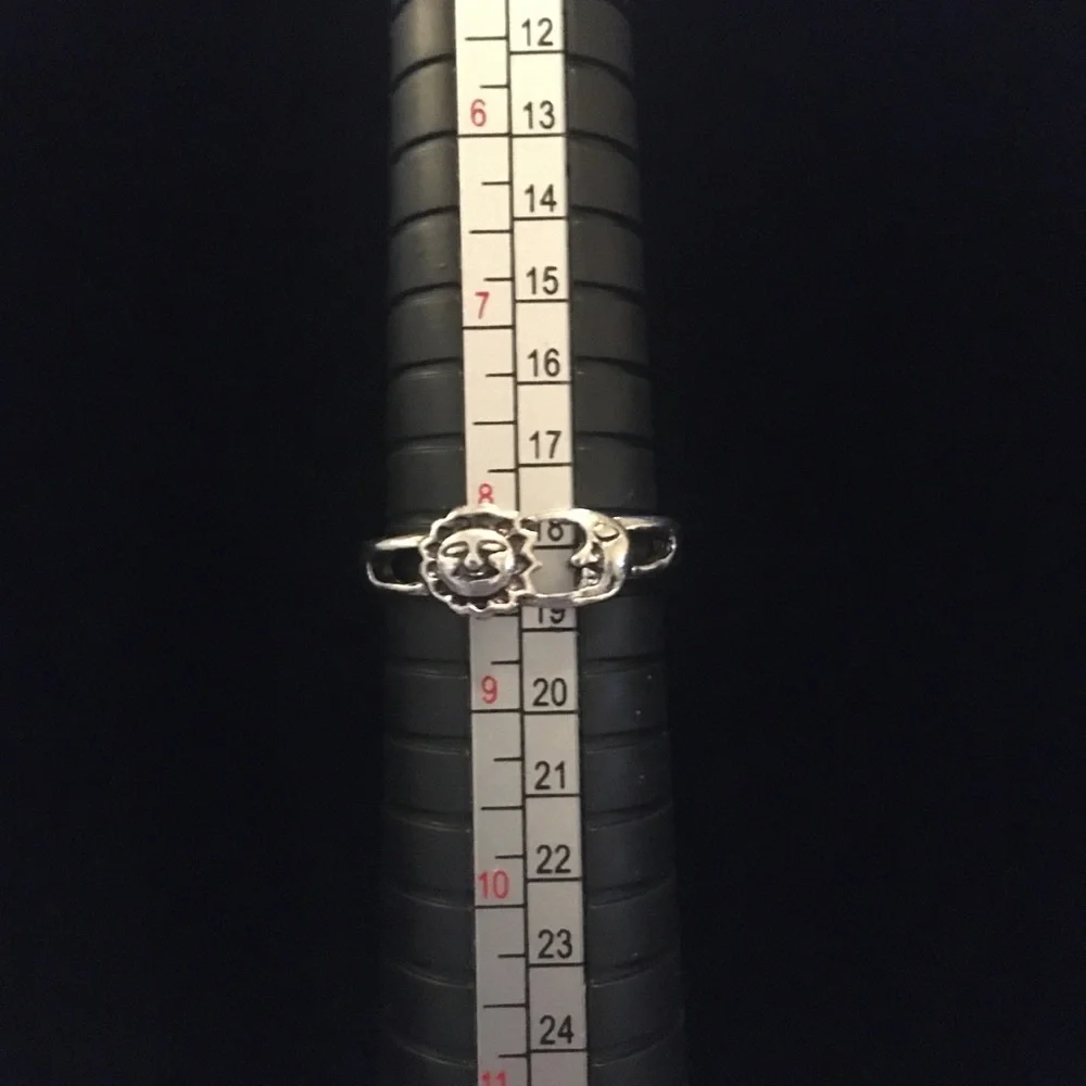 Silver Tone Sun and Moon Ring